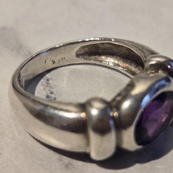 Chunky Sterling Silver 925 Amethyst Fancy Ring - Picture 6 of 6